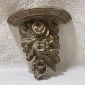Hollywood Regency Wall Shelf Sconce Gold Resin Fruit‎ Acanthus Leaf Vintage
